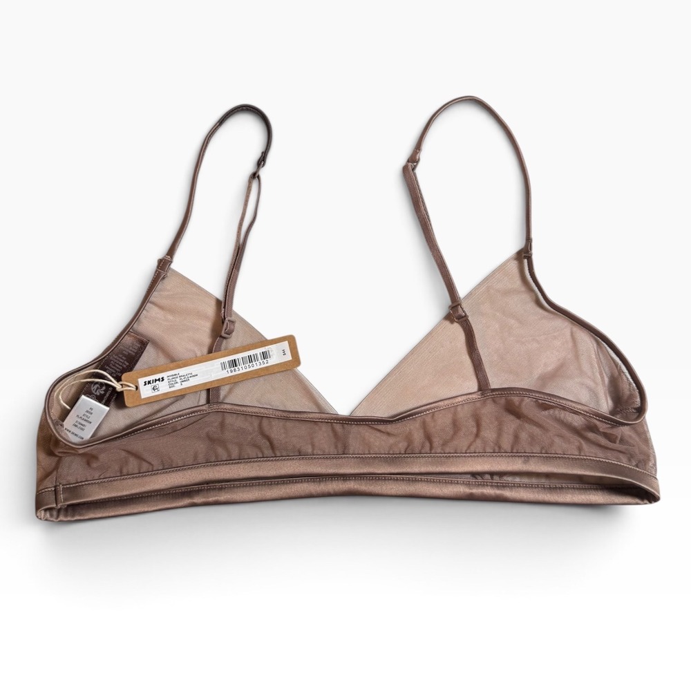 SKIMS Invisible Plunge Bralette Umber Brown Sheer Mesh PL-PLG-8450W Womens Small